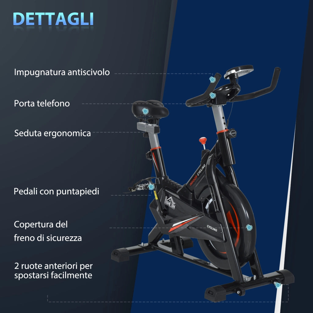 Cyclette da Casa Professionale ¨C zephmum ¨C Acciaio Nero, Volano 10kg, Capacit¨¤ 120kg