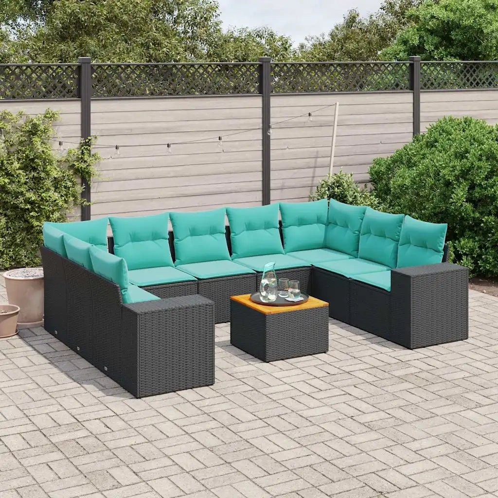 Set Divani da Giardino 10 pz con Cuscini Nero in Polyrattan 3225588