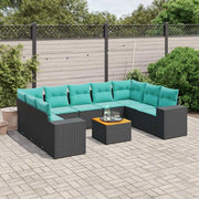 Set Divani da Giardino 10 pz con Cuscini Nero in Polyrattan 3225588