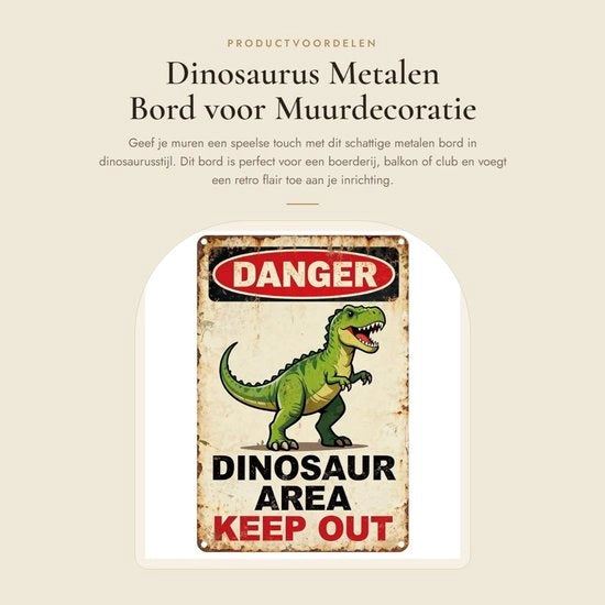 Decorazione Murale Metallica a Stile Dinosauri Cartoon - 20 x 30 cm