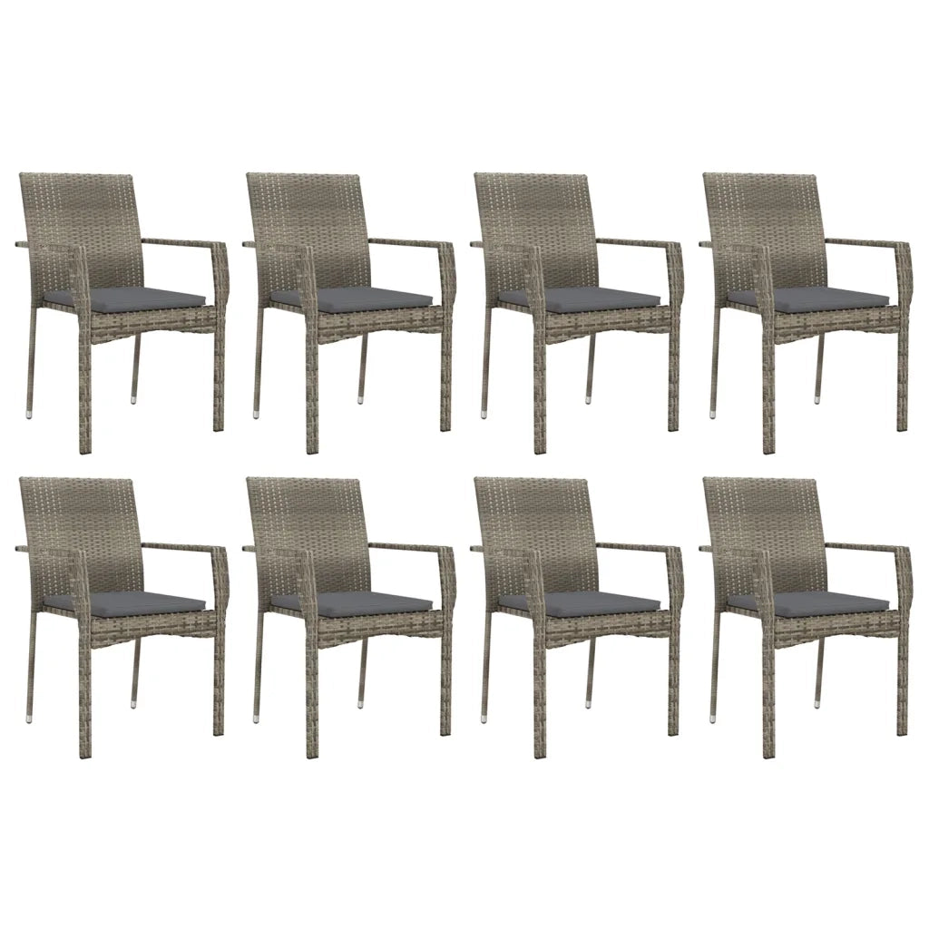 Set da Pranzo da Giardino 9 pz con Cuscini in Polyrattan Grigio 3184986