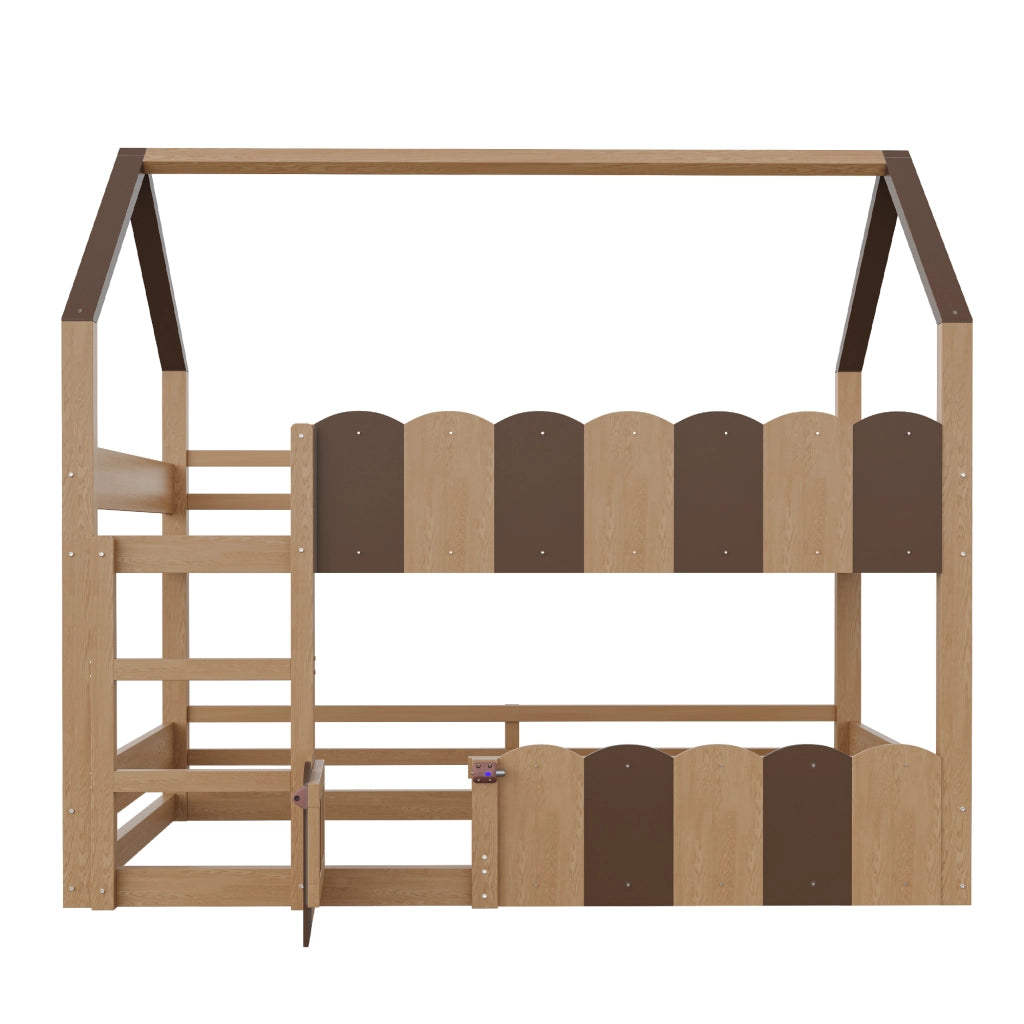 LETTO A CASTELLO per bambini 90x200 cm design casetta legno naturale