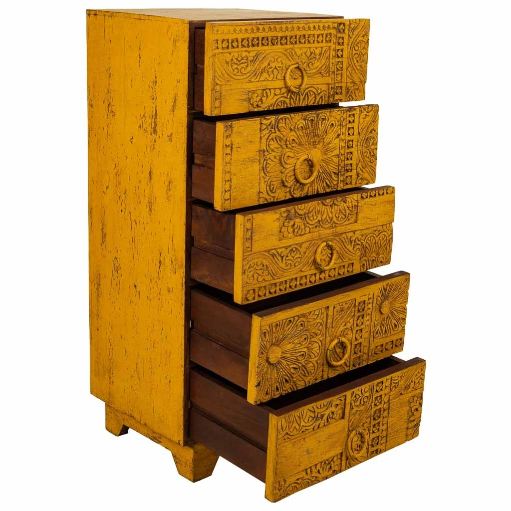 Cassettiera in legno fatta a mano gialla 45x40x100h