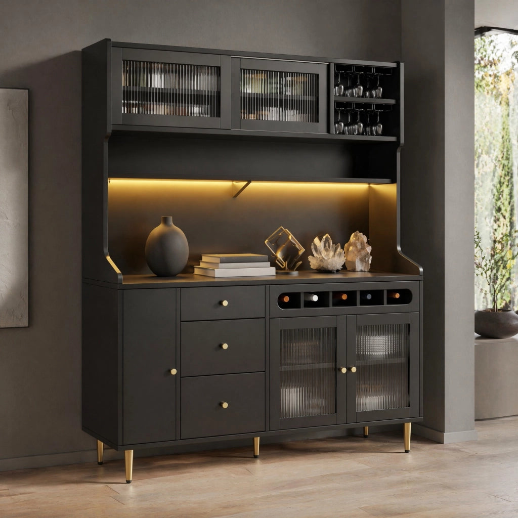 ARMADIO Alto 145x39x171 cm Nero con illuminazione LED