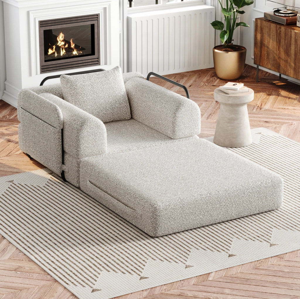 Divano letto 2 in 1 con vano portaoggetti nel bracciolo in chenille khaki