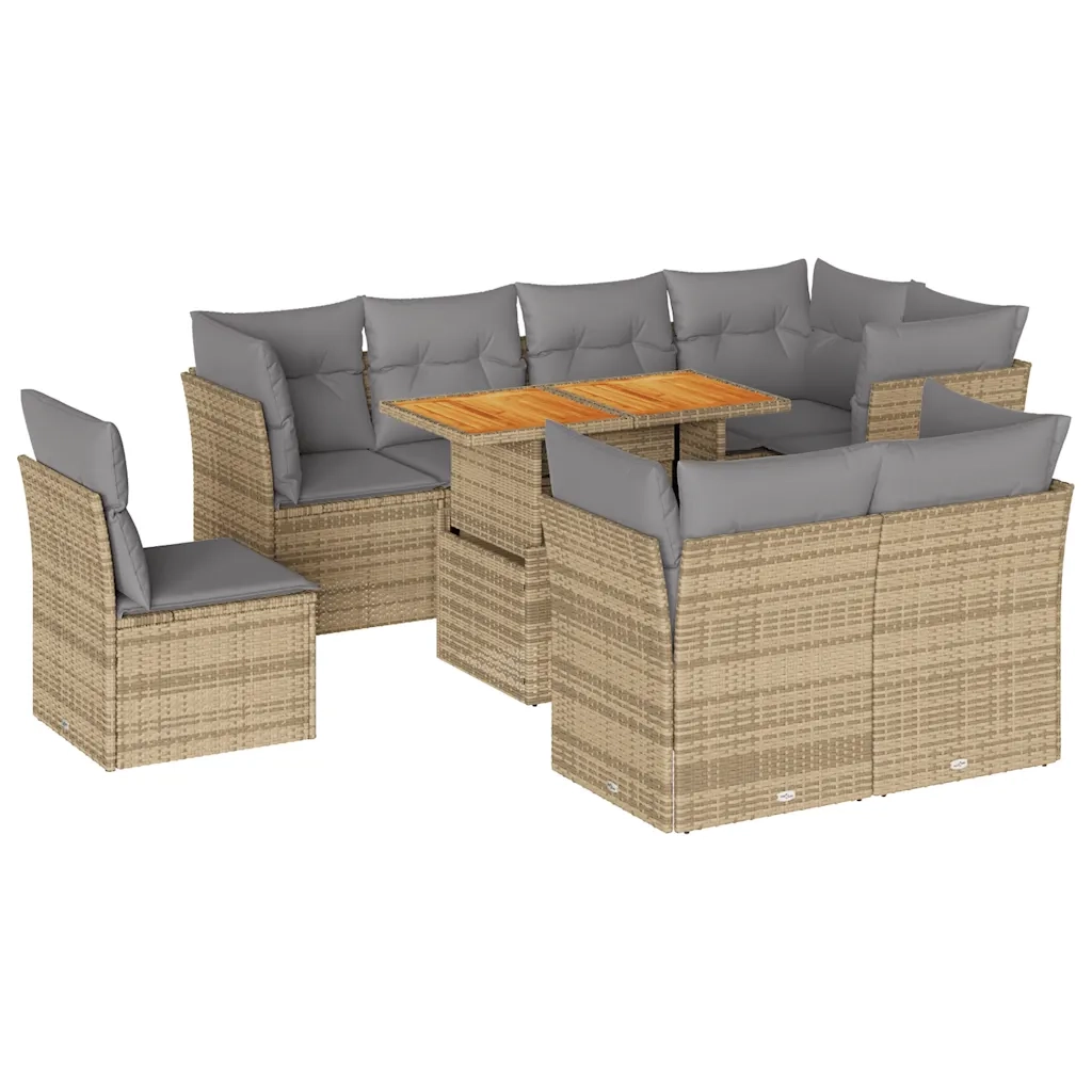 Set Divano da Giardino 9 pz con Cuscini Beige in Polyrattan 3326943