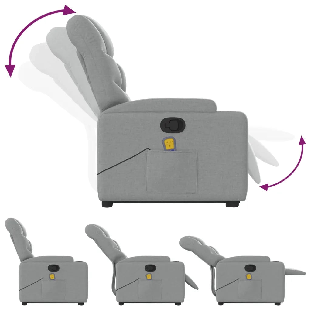 Poltrona | Sedia Relax Alzapersona Massaggi Reclinabile Grigio Chiaro Tessuto