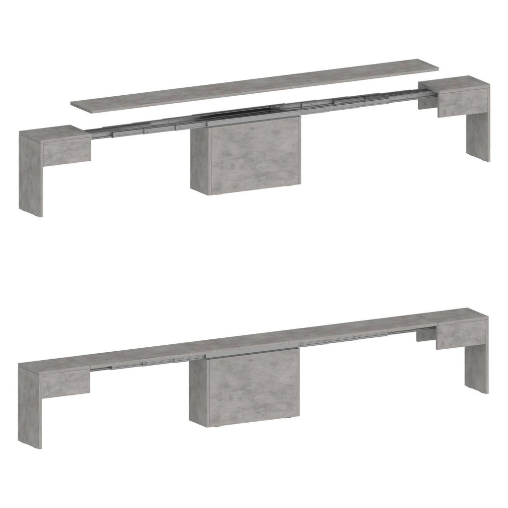 Panca Yutu, Seduta per tavolo da pranzo, Panca singola allungabile, 290x25h45 cm, Grigio