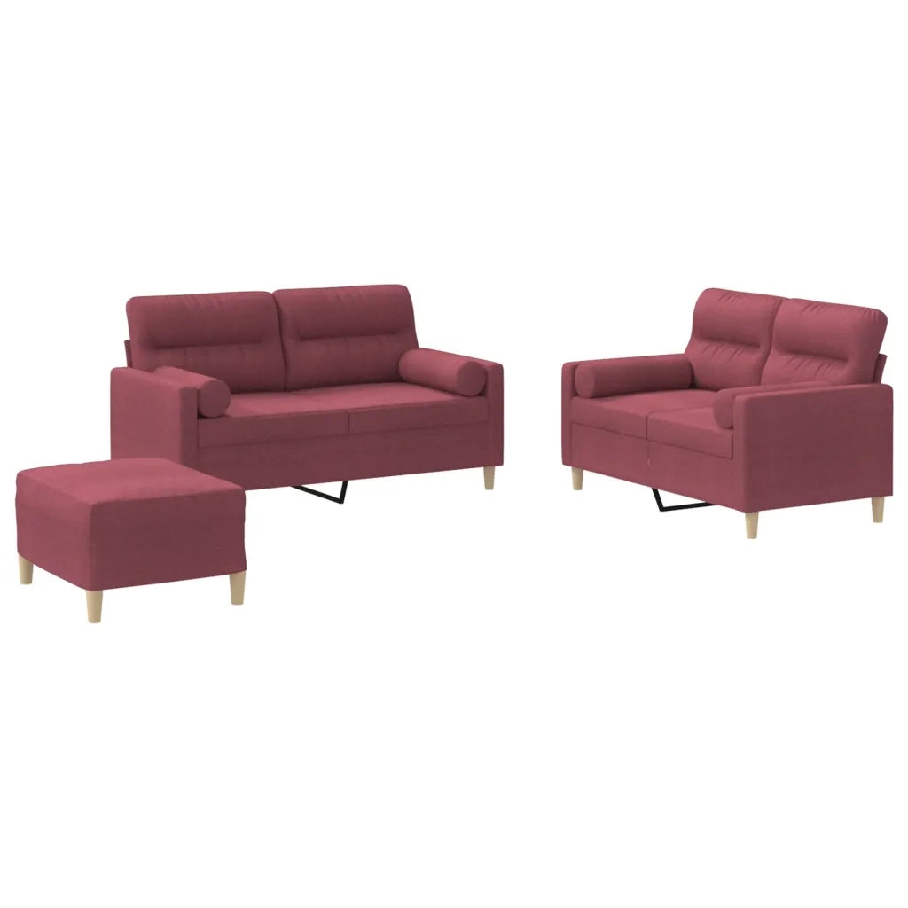 Set di Divani 3 pz con Cuscini Rosso Vino in Tessuto 3201598