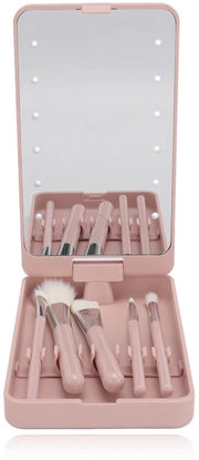 Set di pennelli per trucco da viaggio - 5 pezzi - Ripiegabile - Pennelli per trucco cosmetici - Specchio HD - Leggero