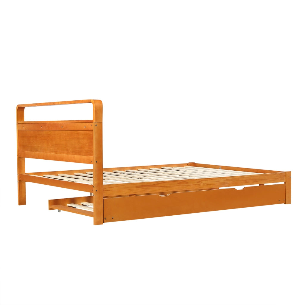 Letto matrimoniale in legno massello, 140x200 cm, con letto estraibile da 90x190 cm, colore arancione