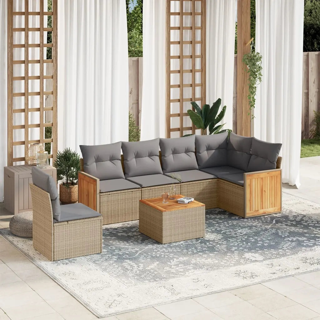 Set Divani da Giardino 7 pz con Cuscini Beige in Polyrattancod mxl 114202
