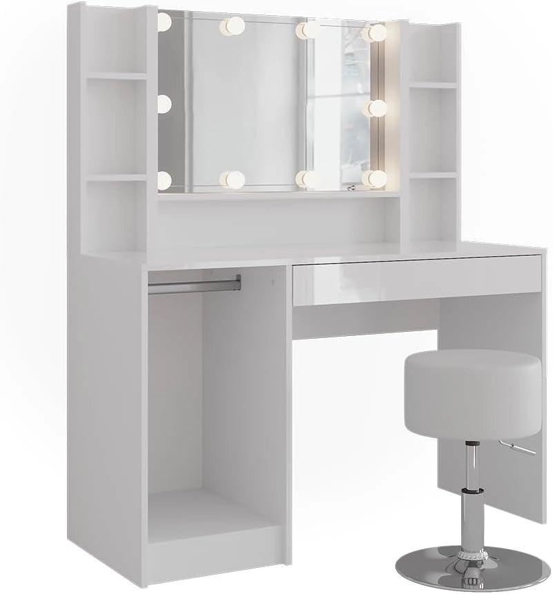 Tavolo da toeletta Sherry, Bianco/bianco lucido, 119.8 cm 5 parti