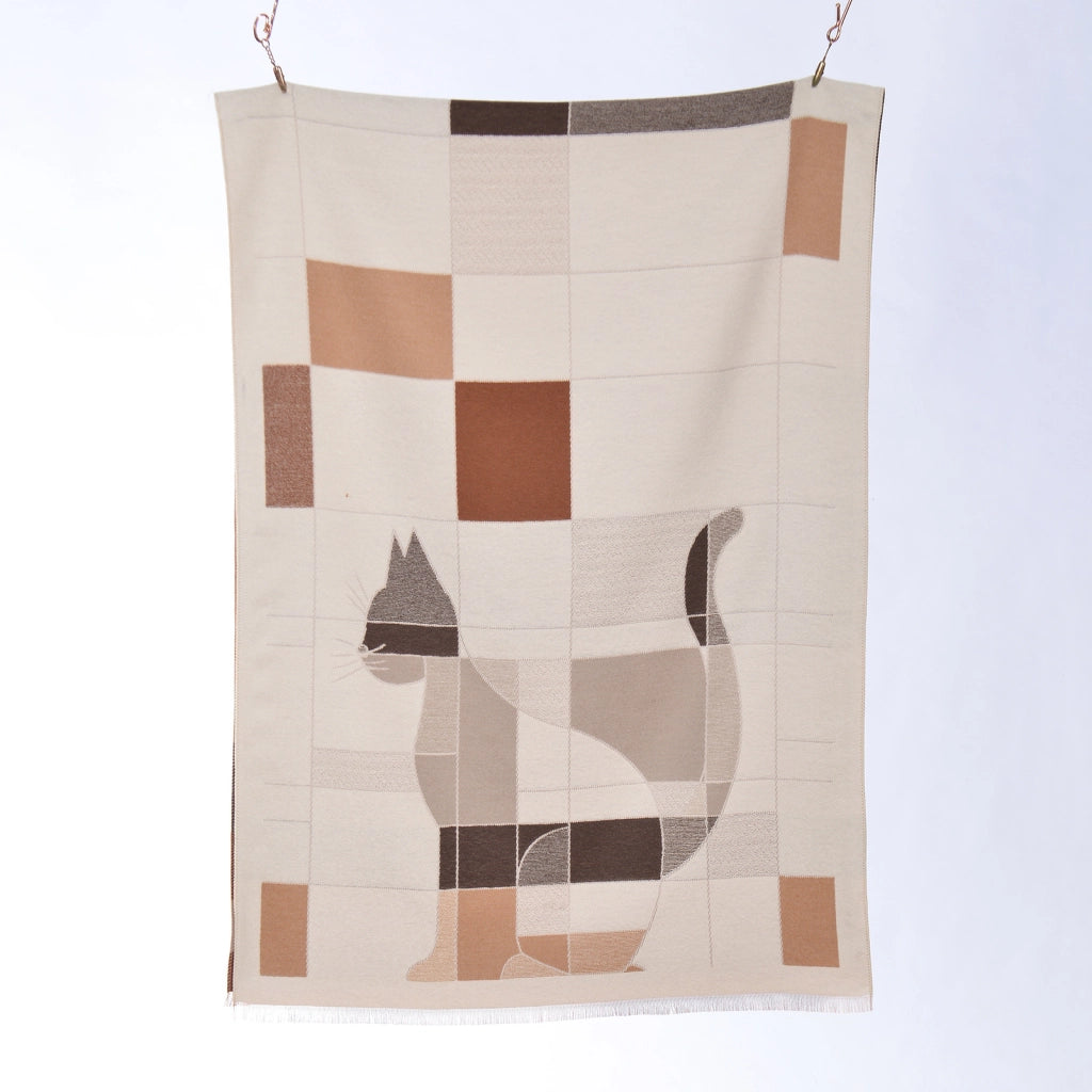 Sciarpa trendy e sofisticata con stampa di gattini, in stile europeo e americano, in cashmere, dal design pregiato, con stampa geometrica.