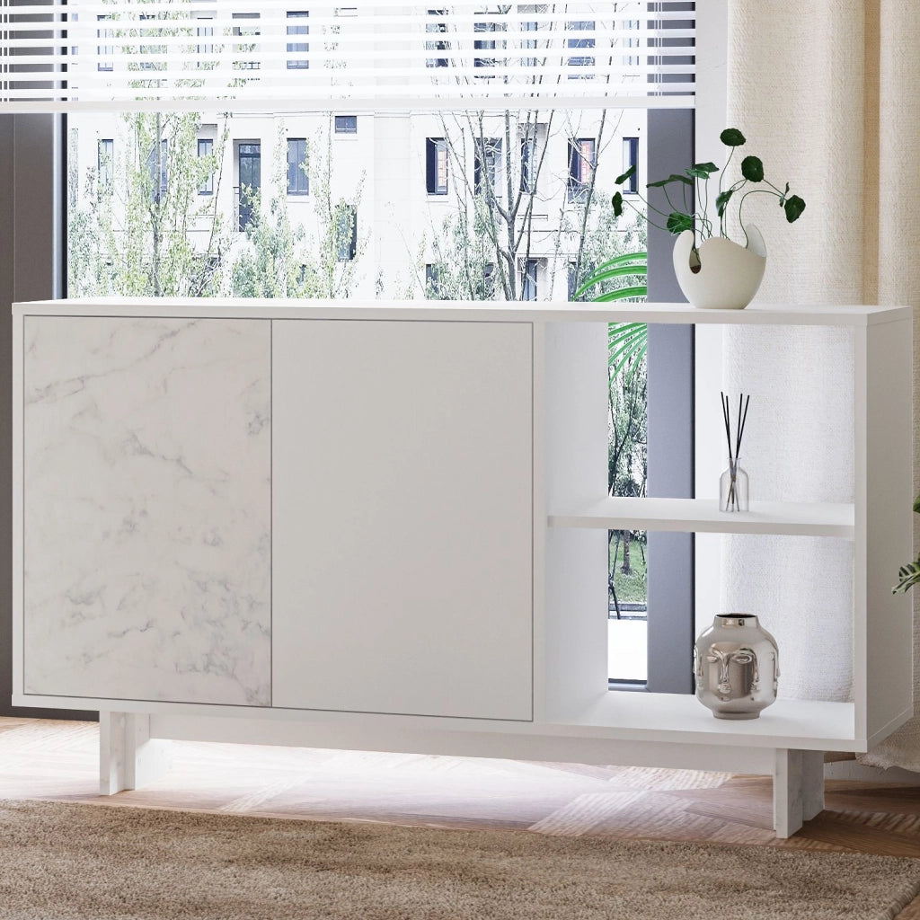 Credenza in legno "Ravello" - 140 x 35 x 80 cm - Bianco