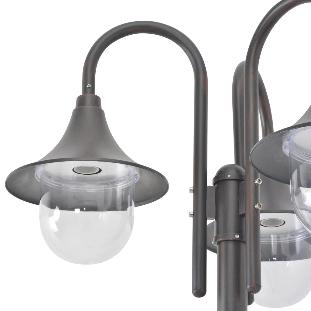 Lampione da Giardino E27 220 cm Alluminio 3 Lampade Bronzo 44207