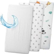Set di protezione per lettino da viaggio per bambini - 2 copri lettino e protettori di materasso impermeabili - lenzuolo 120x60 cm - bianco safari