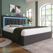 Letto matrimoniale 160x200 con LED, USB Type-C, testiera regolabile e materasso incluso