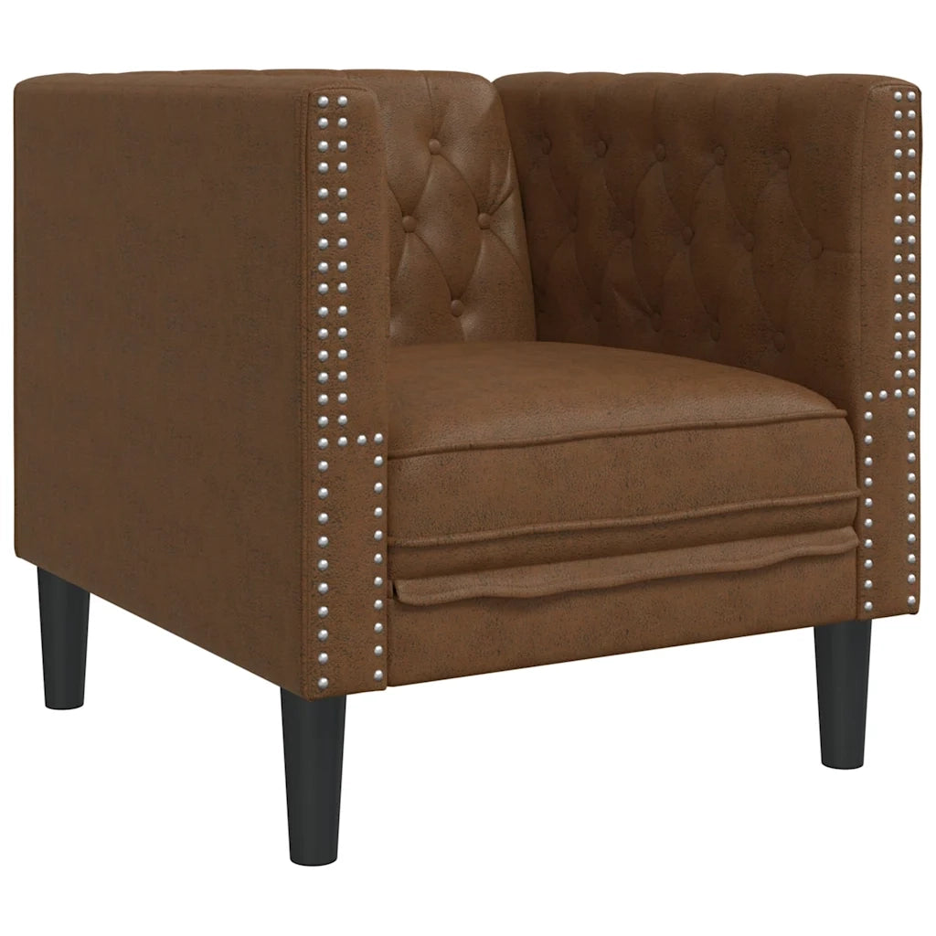 Divano Sedia-Poltrona Chesterfield Marrone in Similpelle Scamosciata 190617