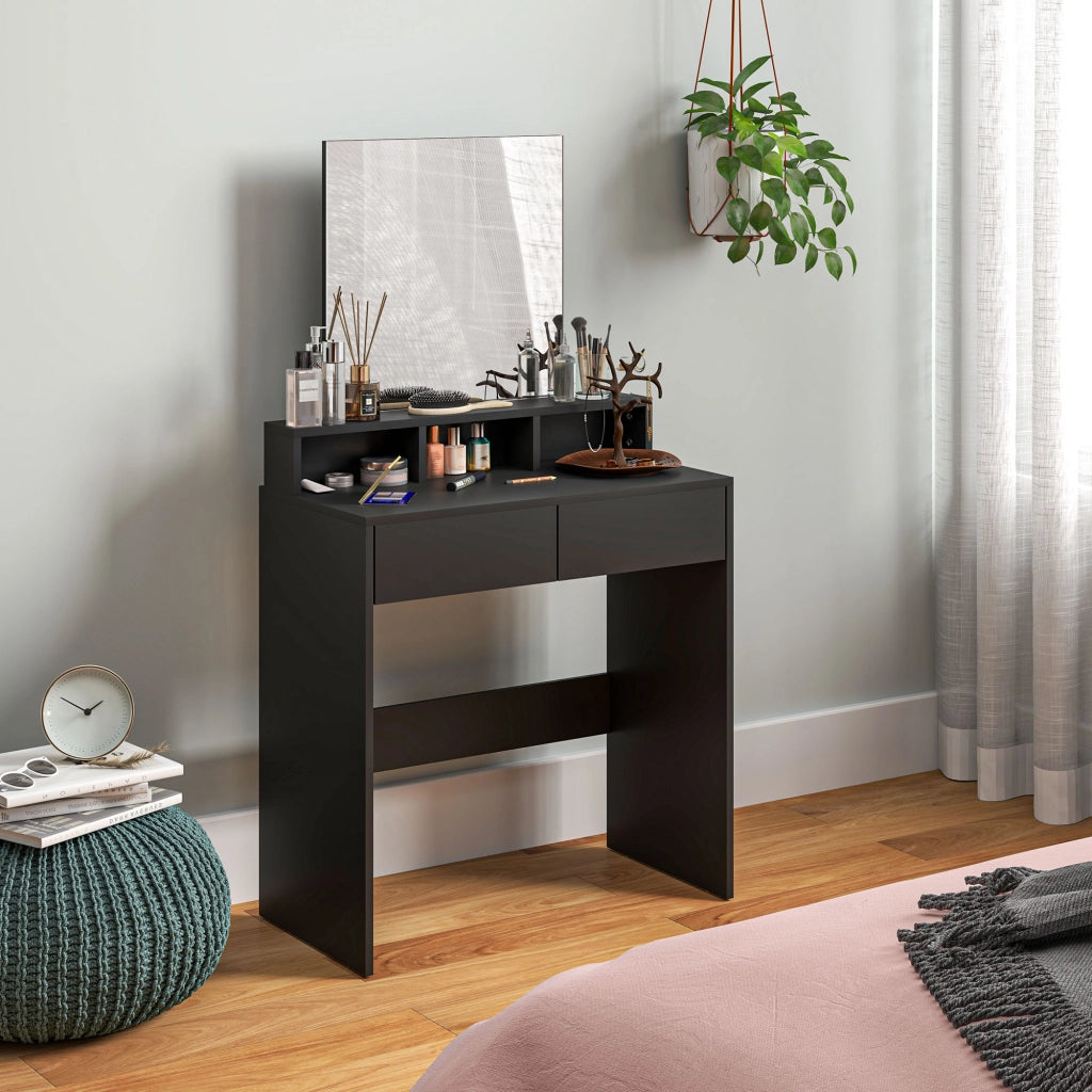 Cassettiera con specchio 2 cassetti 3 compartimenti ¨C zephmum ¨C 38x75x135 cm nero