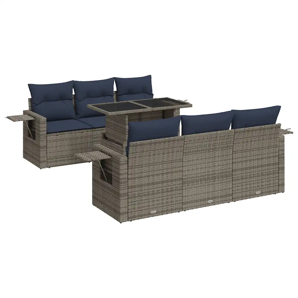 Set Divani da Giardino con Cuscini 7pz Nero Polyrattan Acacia