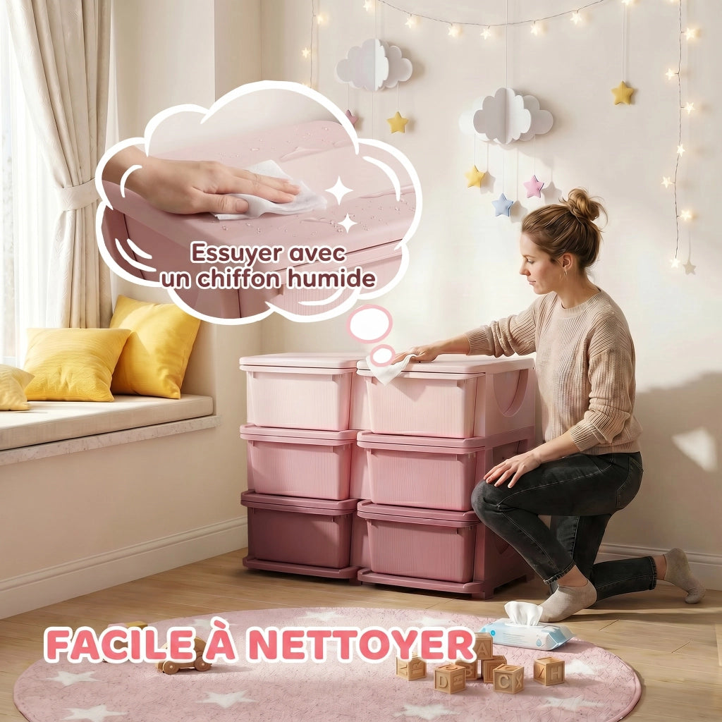 Portagiochi per bambini con 6 cassetti e 3 ripiani ¨C zephmum ¨C 75x37x56,5cm rosa