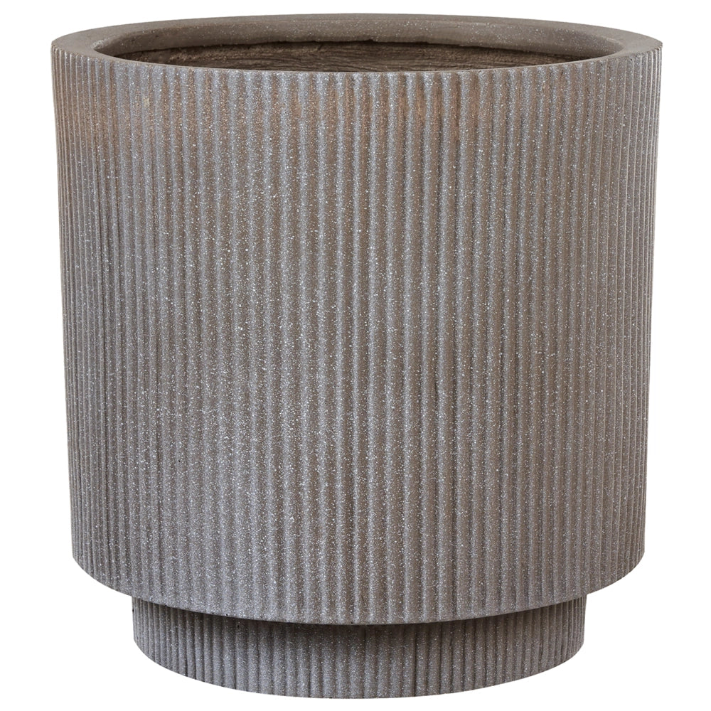 Vaso in argilla Taupe Fibra Vaso per piante da giardino 37 x 37 x 37 cm Foro di drenaggio Finitura verticale a coste Giardino esterno Patio