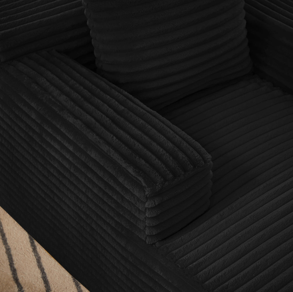 Divano chaise longue in velluto a coste nero senza montaggio