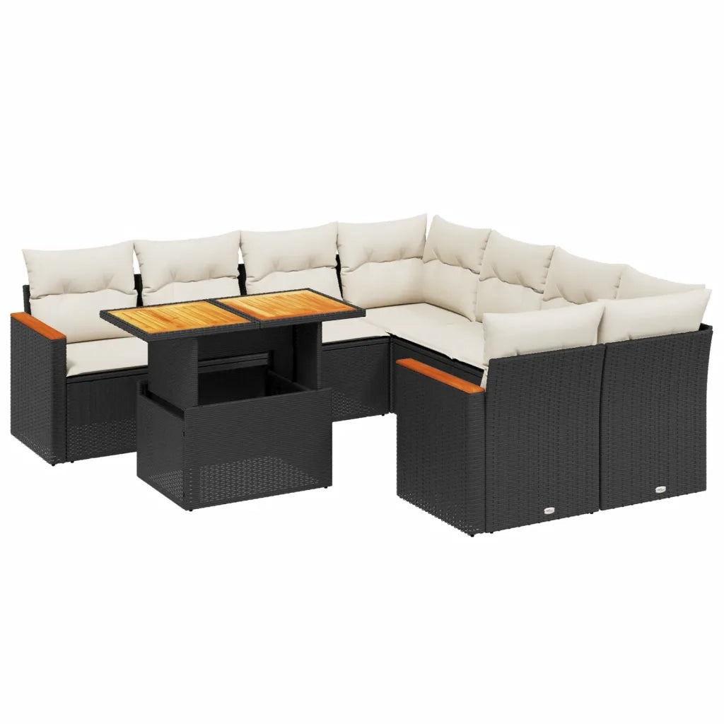 Set Divani da Giardino 9 pz con Cuscini Nero in Polyrattan 3273002