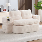 Divano convertibile 2 in 1 con braccioli rimovibili, portabicchieri doppi e schienale alto in velluto a coste beige
