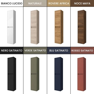 Colonna bagno sospesa 140 cm verde satinato ripiani regolabili Gaya