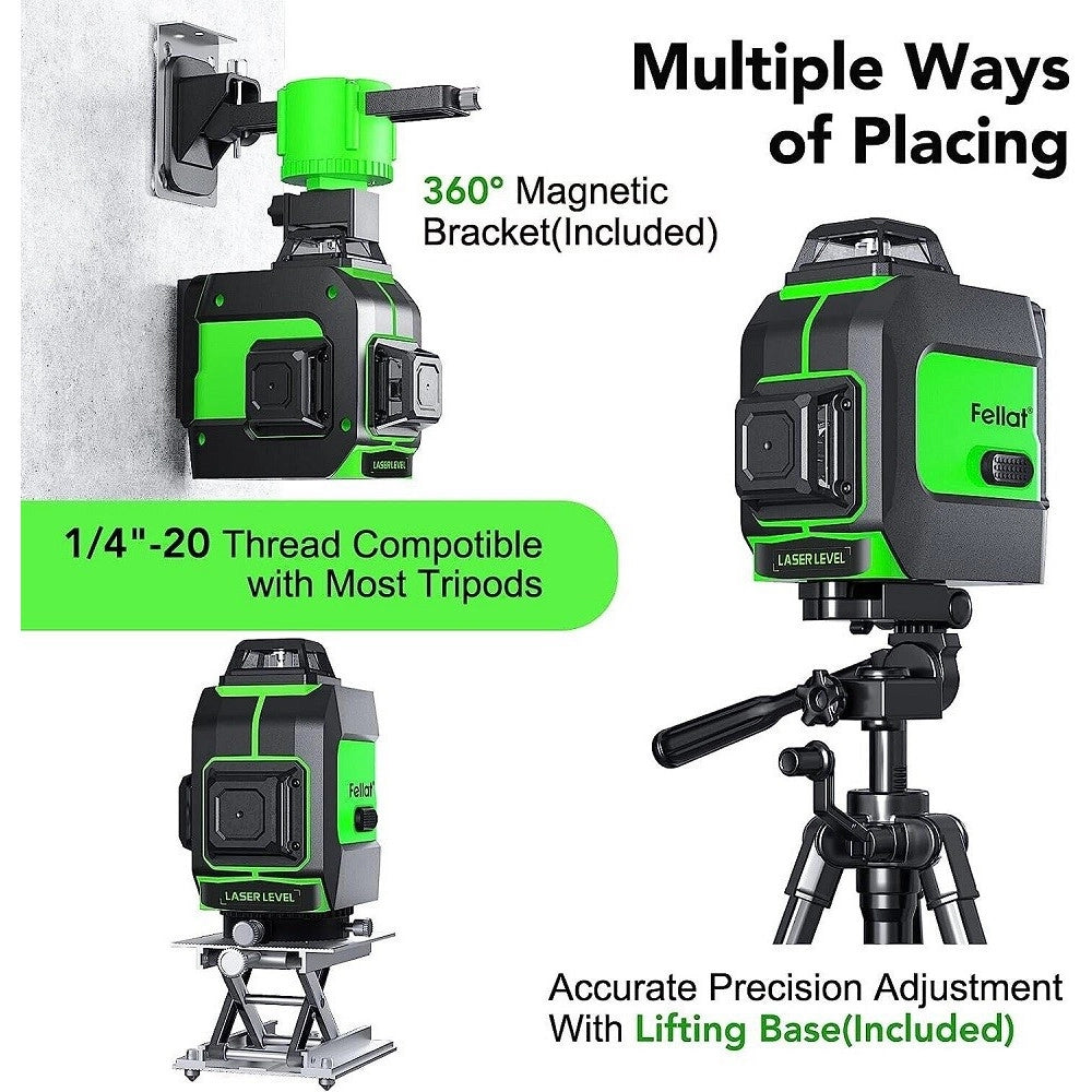 Trade Shop - Livella Laser Autolivellante A 360° Livella Laser Verde 2 Batterie Ricaricabili -