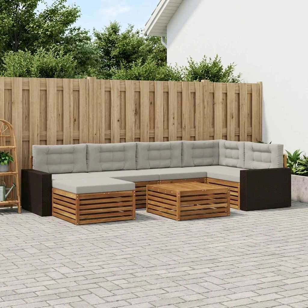 Set di divani da esterno 7 pz Naturale e Grigio Chiaro 3383604