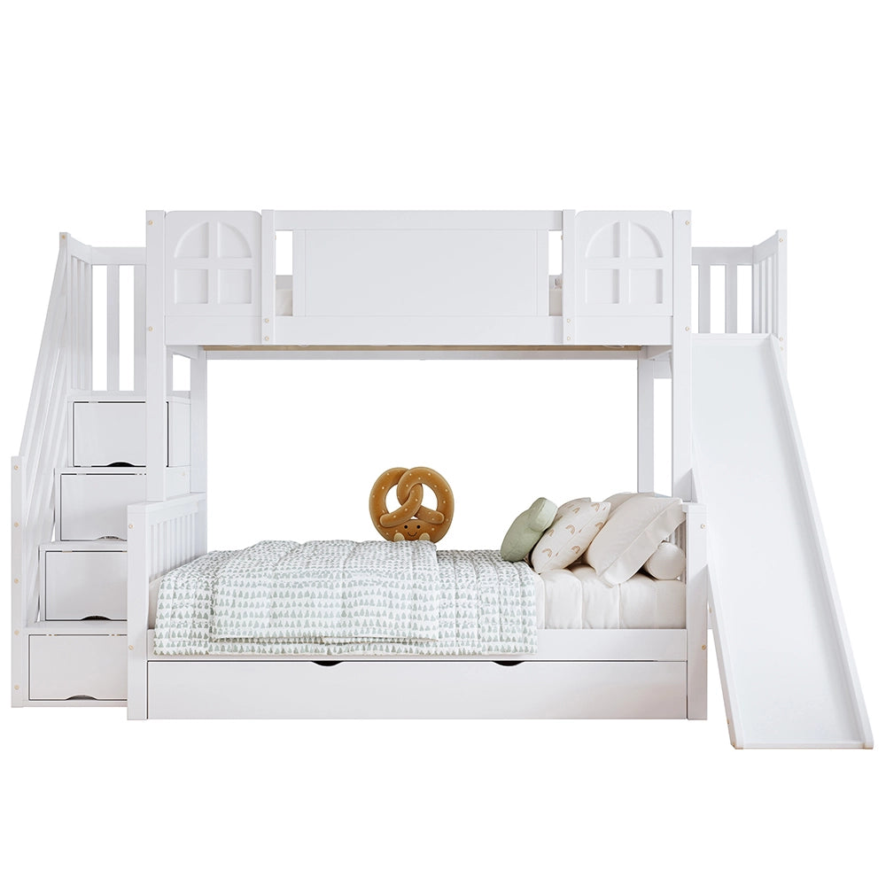 Letto a castello con scivolo e cassetti - Xylo - 90x200cm bianco, 4 ripiani