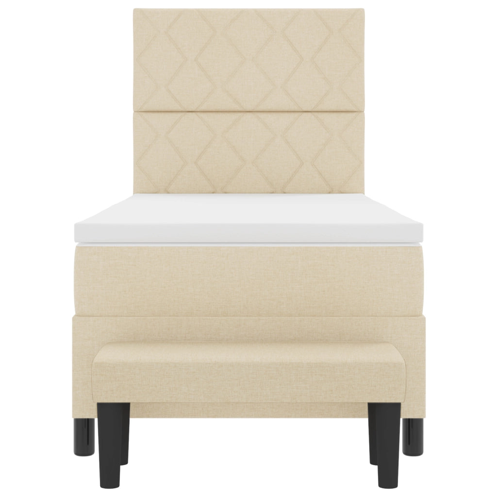 Letto a molle con materasso e panca crema 100x200 cm tessuto