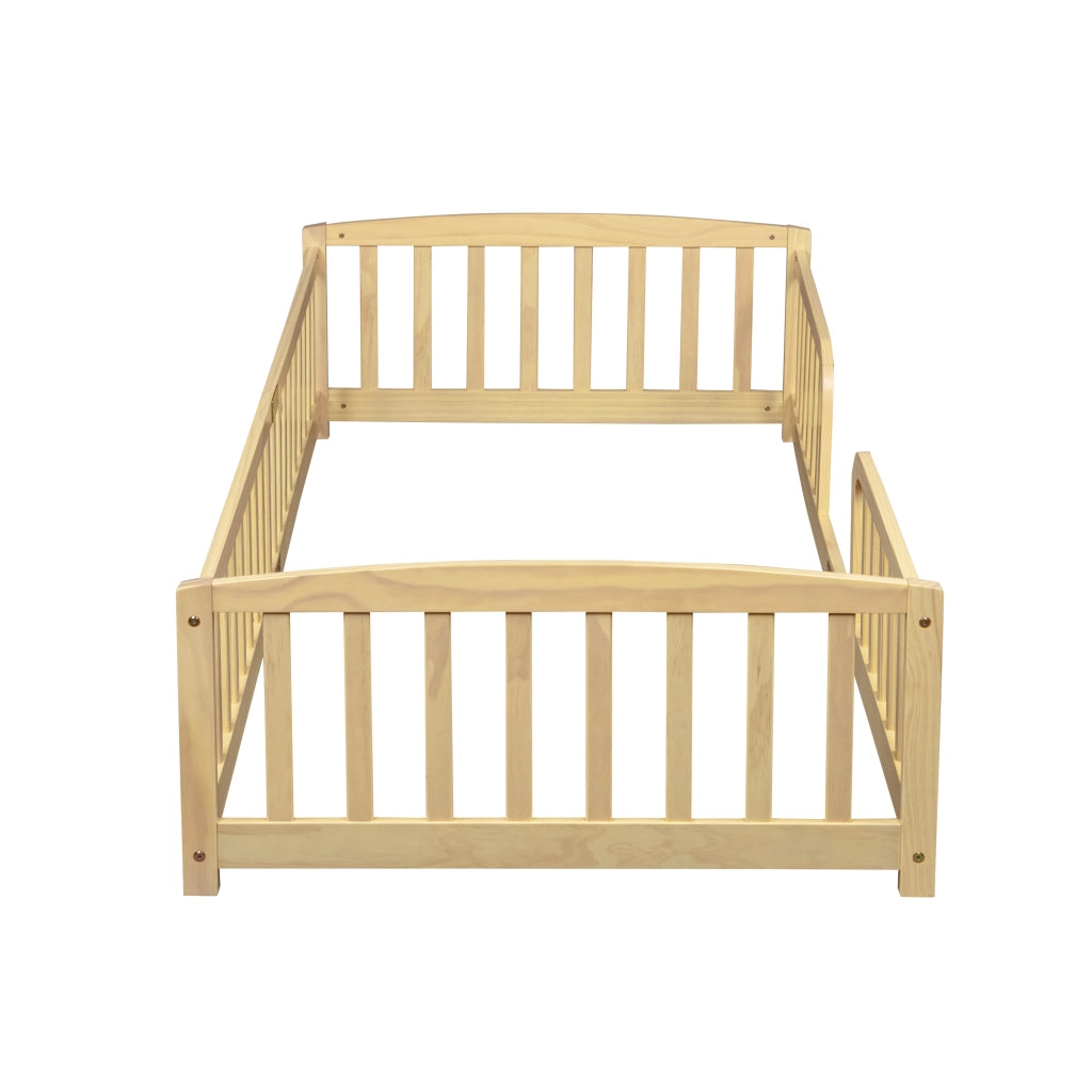 Lettino per bambini 90 x 200 cm, con spondine di sicurezza, senza piastra di base, colore del legno grezzo