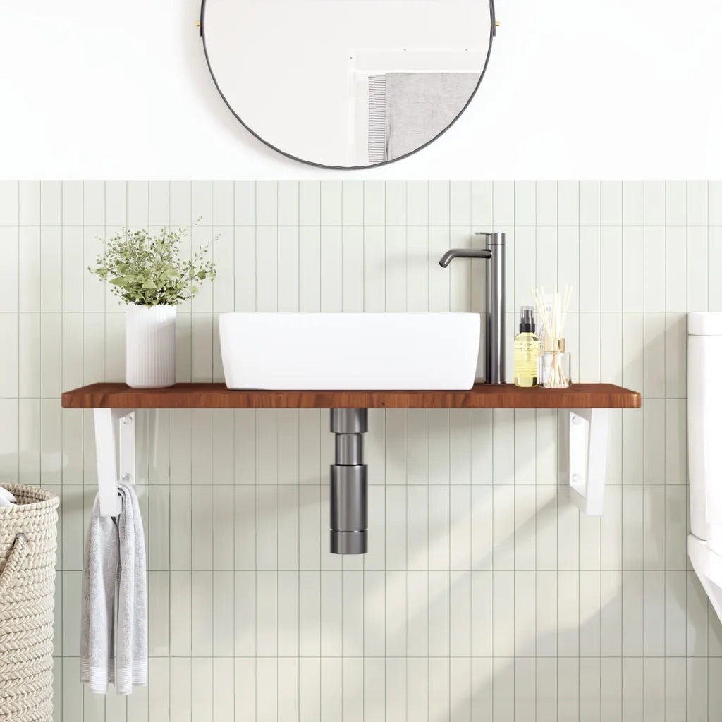 vidaXL Ripiano a Parete per Lavabo in Acciaio e Massello di Rovere