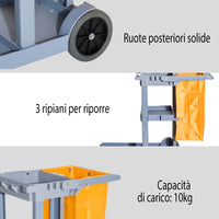 Carrello Pulizie Professionale Multiuso con Borsa 100L e Ruote   Grigio