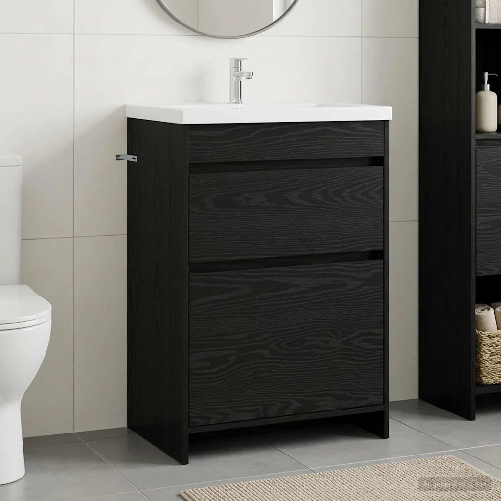 Mobiletto da Bagno Sotto Lavabo Rovere Nero 56 x 37,5 x 81 cm 890729