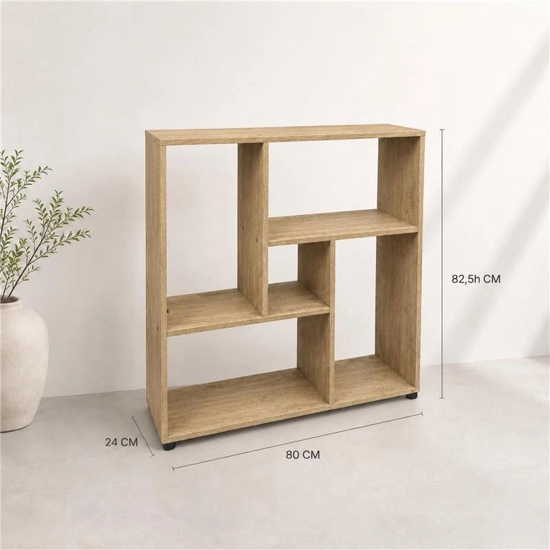 LIBRERIA IN MDF ROVERE CON RIPIANI SFALSATI MISURE: 80X24X82,5 CM