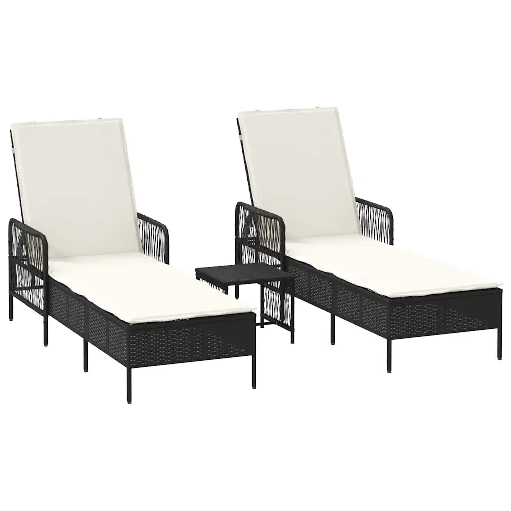 Lettino da sole 3 pcs Nero e Bianco Crema 55 x 200 x 92 cm 365432