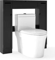 Mobile per Lavatrice, Mobile sopra Toilette, Mobiletto Bagno sopra Toilette, Armadietto da Incasso, in Legno, con Anta, Bagno Salvaspazio, con Porta Carta Igienica (Nero)