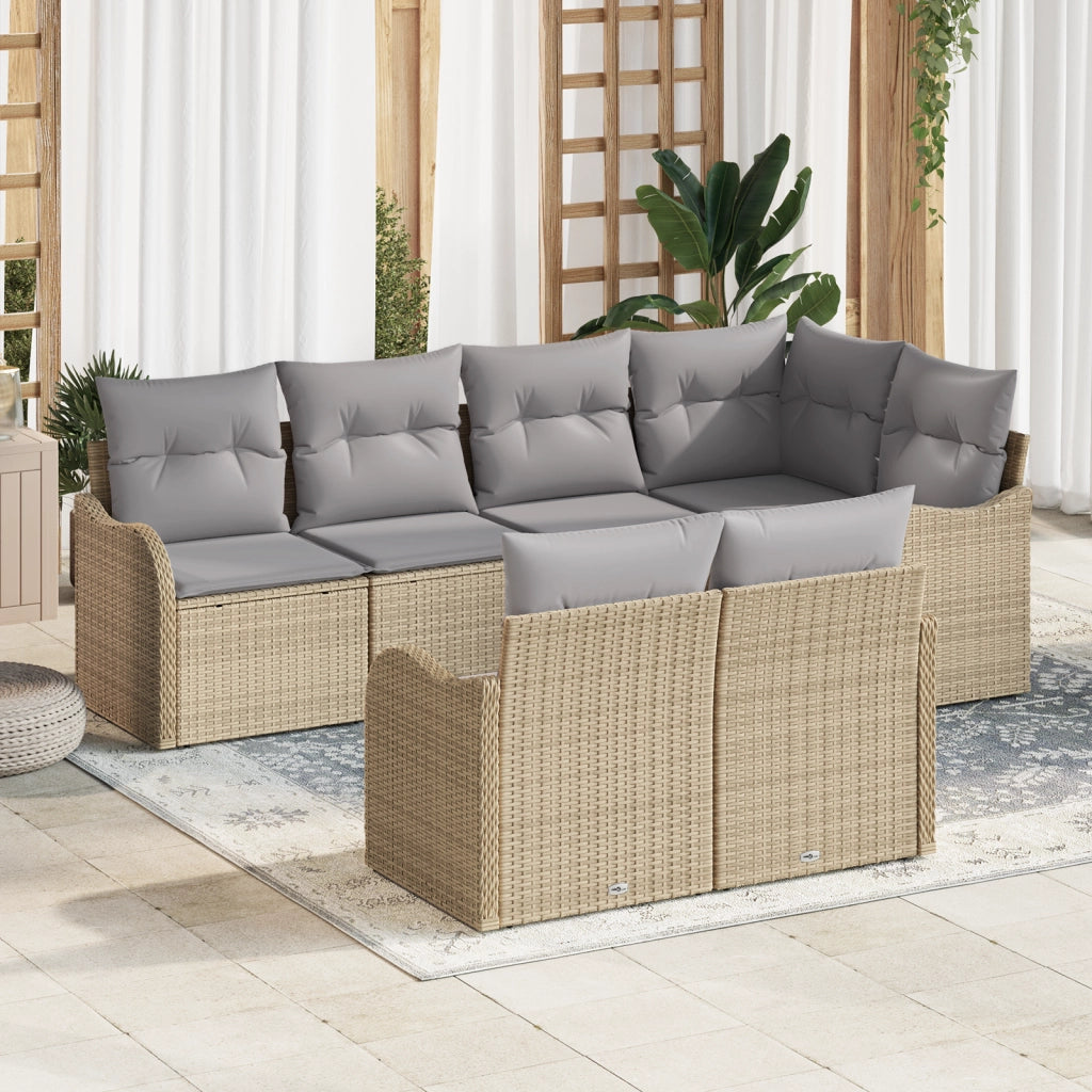 Set Divani Giardino 7 pezzi con Cuscini Beige Polyrattan