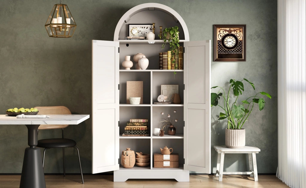 Credenza alta 70x35x170 cm bianca – vano aperto e contenitore