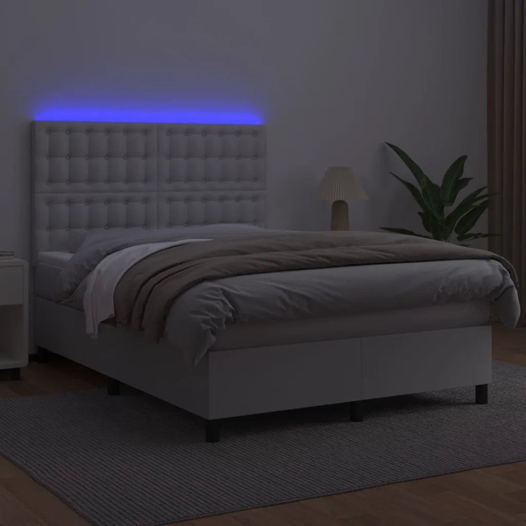 Giroletto Molle con Materasso e LED Bianco 140x200cm Similpelle 3135946