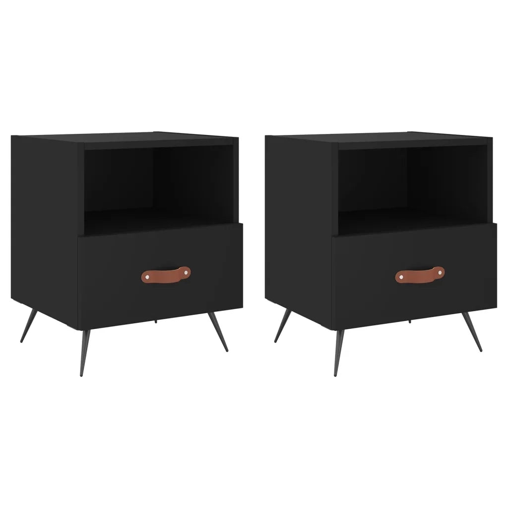 Set di 2 Comodini | Armadio da Notte | Mobiletto da notte Neri 40x35x47,5 cm in Legno Multistrato