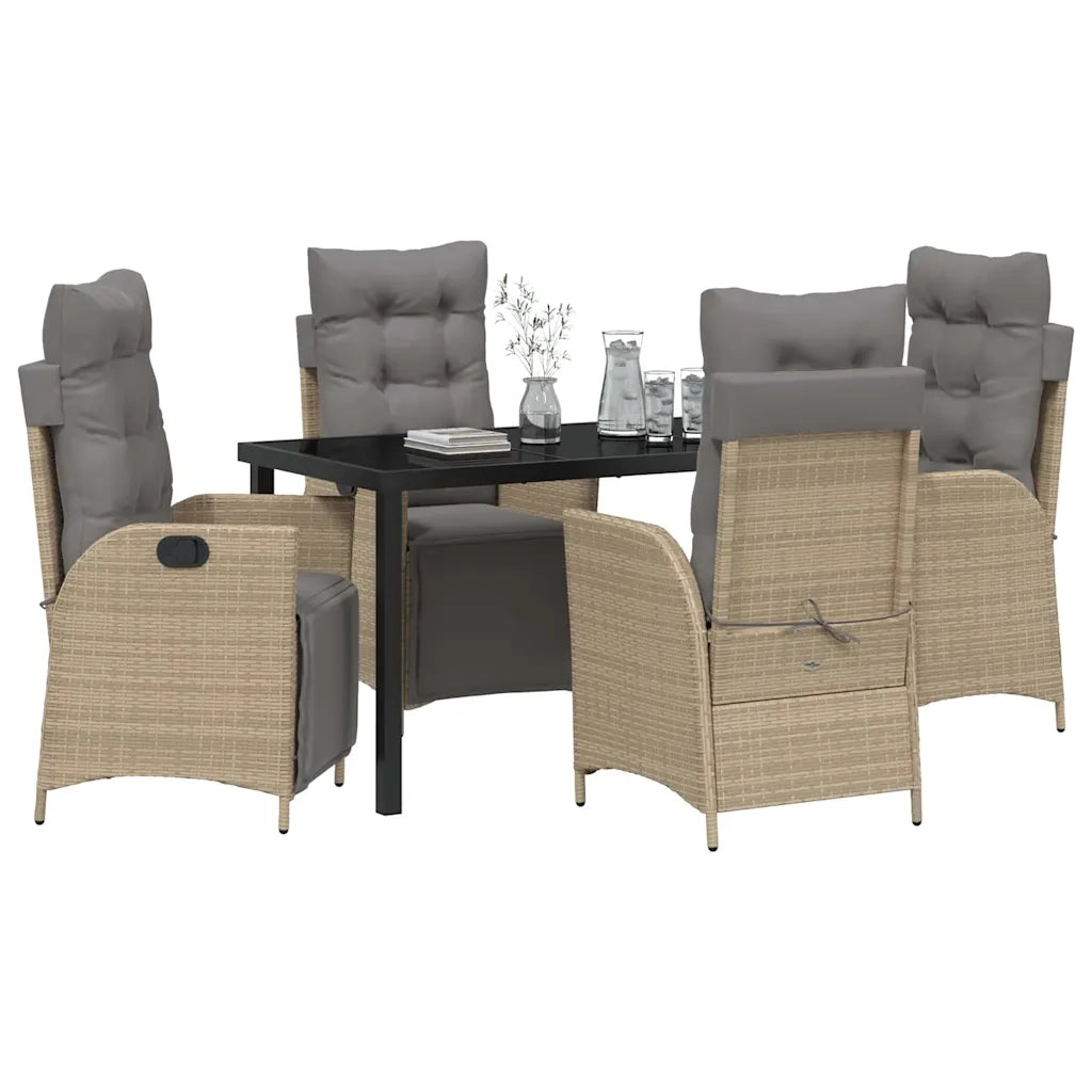 Set da Pranzo per Giardino con cuscino 5 pcs Beige polyrattan 3380563