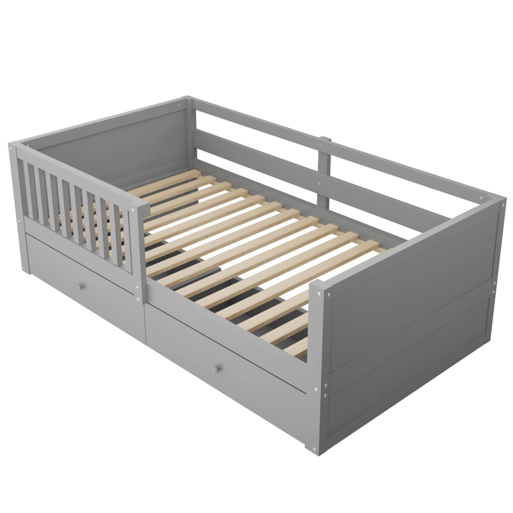Letto a soppalco per bambini 90 × 200 cm con contenitore separato, cassetti, prese e LED, grigio