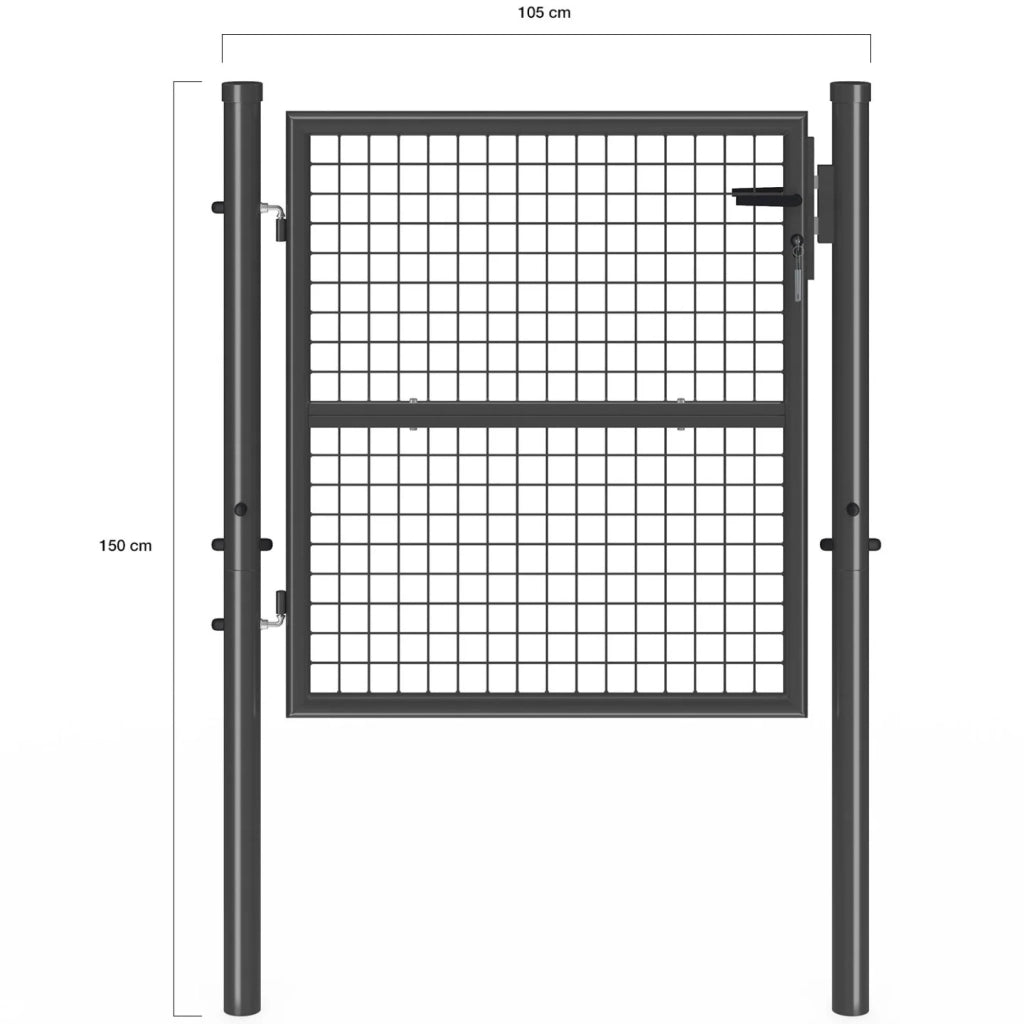 IDMarket - Cancello da giardino in acciaio 105 x 100 cm con serratura e maniglia grigio antracite