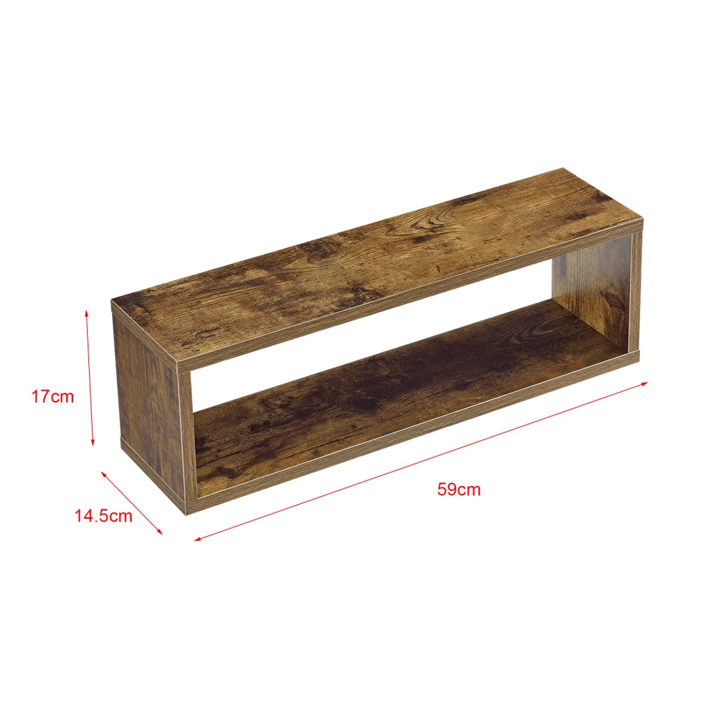 Set di 4 Mensole da Parete a Forma Rettangolare 59 x 14,5 x 17 cm 4 Scaffali da Muro con 2 Ripiani Portaoggetti - Effetto Legno Scuro
